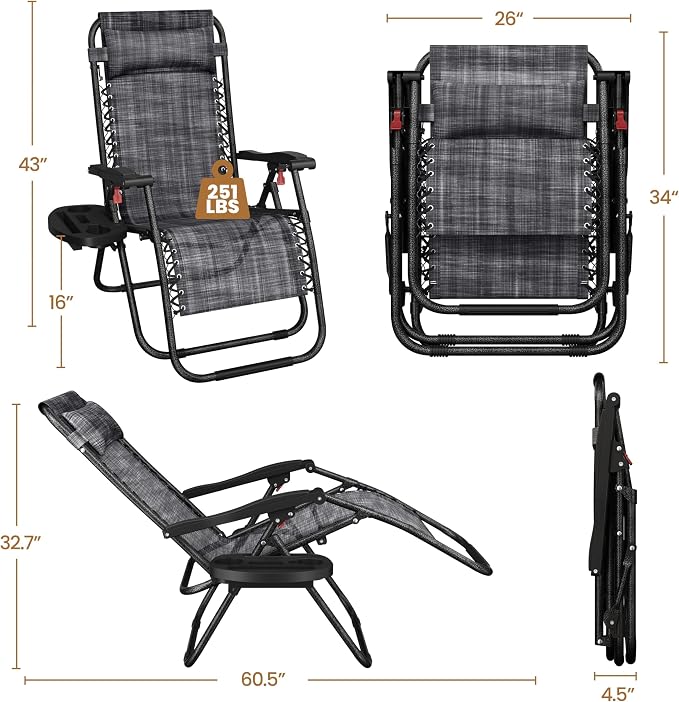 Yaheetech Zero Gravity Recliners Outdoor Adjustable Folding Reclining Lounge - Image 3