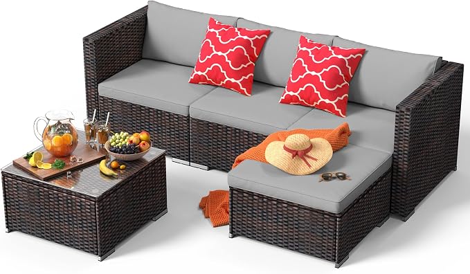Outdoor Patio Sofa Set PE Wicker Rattan Sectional Conversation Sofa - Image 5