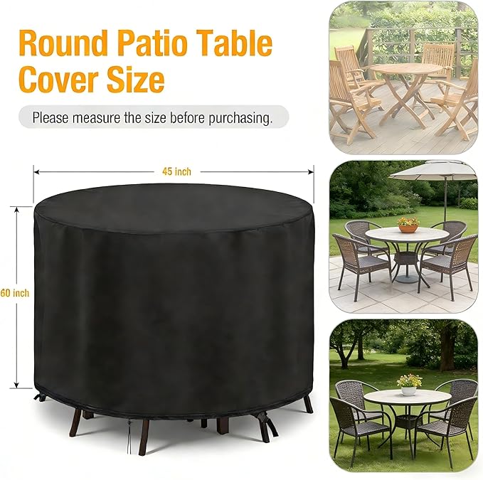 POMER Waterproof Round Patio Outdoor Table Cover, Bar Height Table and Chair - Image 2