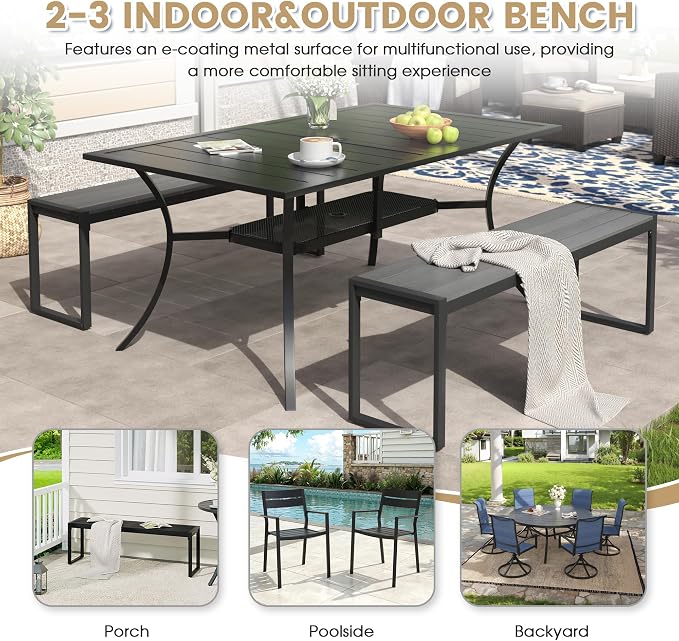 VICLLAX 3-Person Outdoor Bench, 2 Pieces 53" Long Garden Bench Backless Porch - Image 6