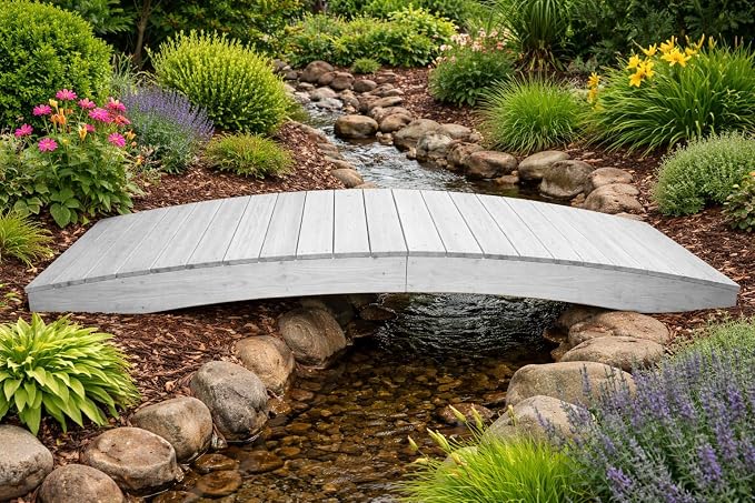 10 FT WHITE Amish Made Pinewood Heavy Duty Garden Bridge - Image 5