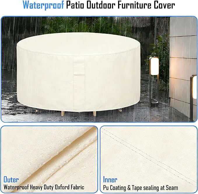 Round Patio Furniture Covers Waterproof, 80 Inch Outdoor High Round Table Cover - Image 4