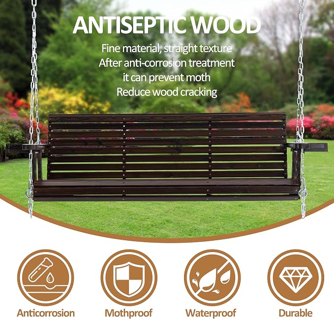 Finnhomy Fir Wooden Hanging Porch Swing Beach - Image 6
