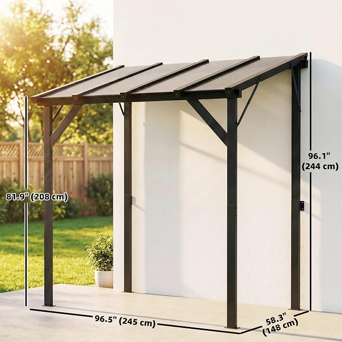 Outsunny 8' x 5' Hardtop Grill Gazebo, Lean-to BBQ Gazebo Shelter, Wall-Mounted - Image 7
