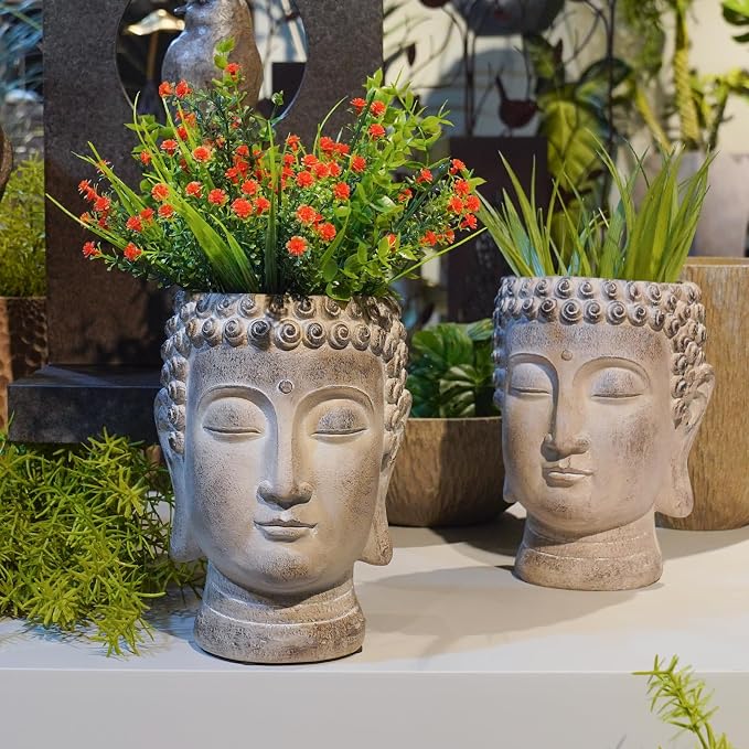 Buddha - Face Flower Pot - Head Planters - Garden Statue - Cactus Succulents - Image 7