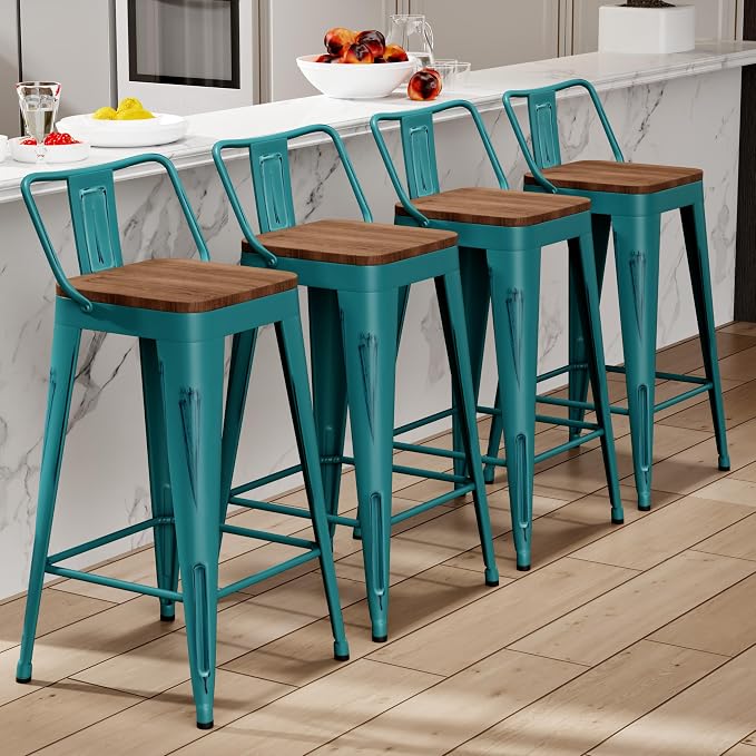 Alunaune 30" Metal Bar Stools Set of 4 Industrial Counter Height Barstools by HomeFurniture