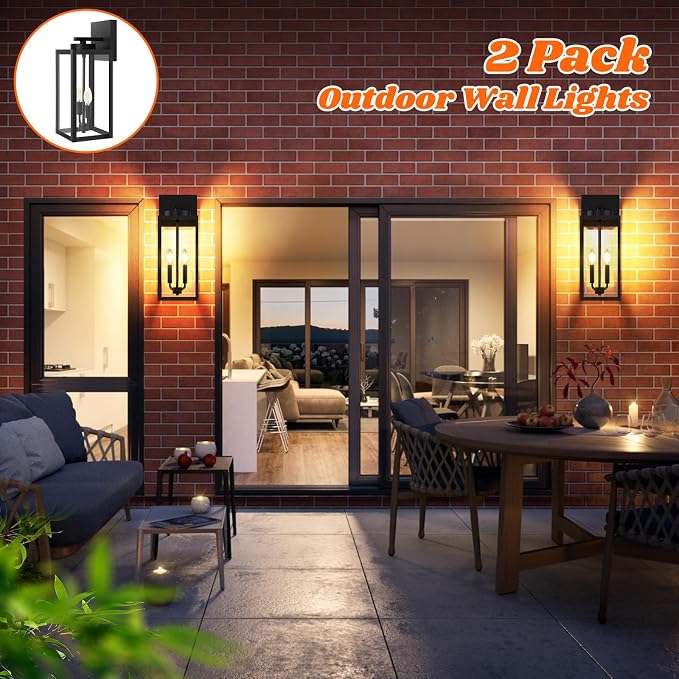 2-Pack 18inch Outdoor Light Fixtures, Waterproof Black Outside Wall Lanterns - Image 5