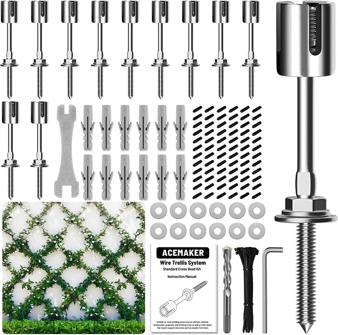 Wire Trellis for Climbing Plants Outdoor, T316 Stainless Steel Wall Trellis Kit by Acemaker