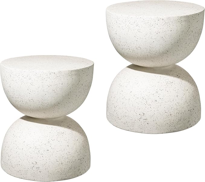 Glitzhome Outdoor Side Tables Set of 2, Heavy Duty Patio Sturdy Faux Terrazzo by Glitzhome