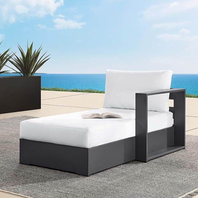 Modway Tahoe Powder-Coated Aluminum Outdoor Chaise Lounge in Gray White by Modway