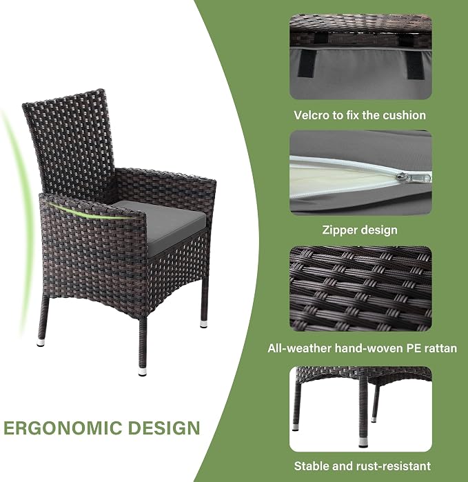 ALAULM 5 Piece Patio Dining Set All-Weather Wicker Outdoor Furniture Set - Image 4