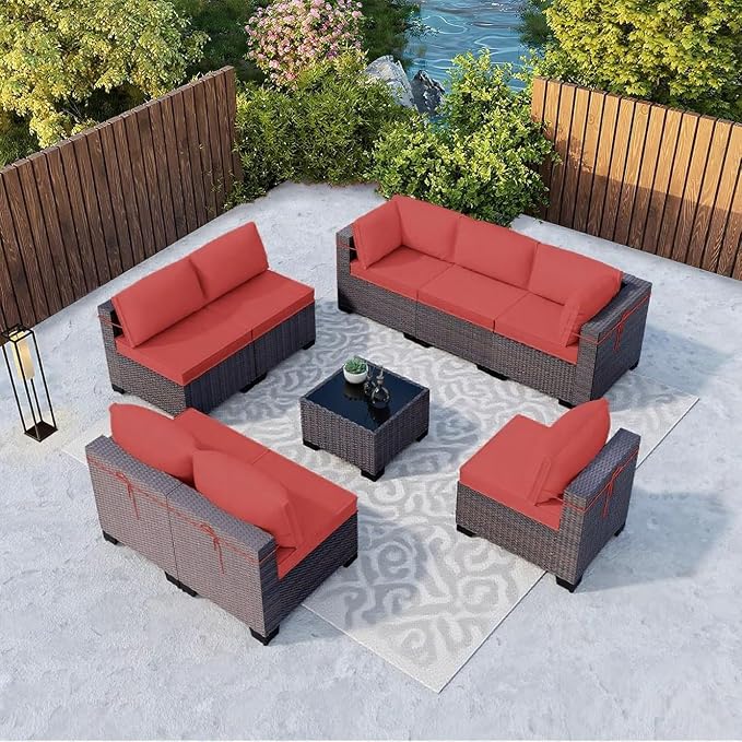 Kullavik 9 Pieces Outdoor Patio Furniture Set, Outdoor Sectional Rattan Sofa by KULLAVIK