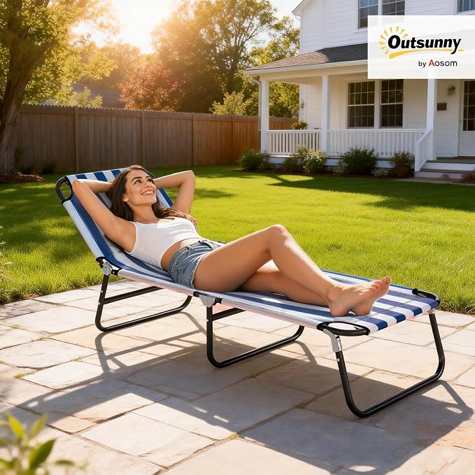 Outsunny Folding Chaise Lounge Pool Chairs, Outdoor Sun Tanning Chairs - Image 2