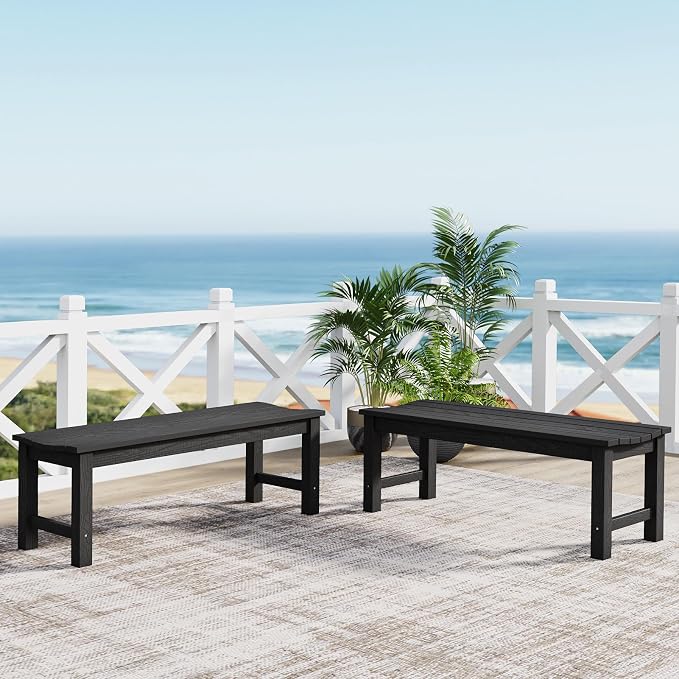 Outdoor Bench Set of 2, 2-Person Patio Backless Benches, HIPS Weatherproof - Image 2