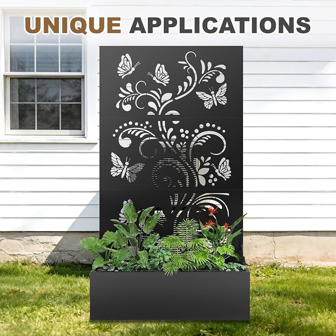 Metal Raised Garden Bed with Trellis & Privacy Screen, Modern Planter with - Image 5