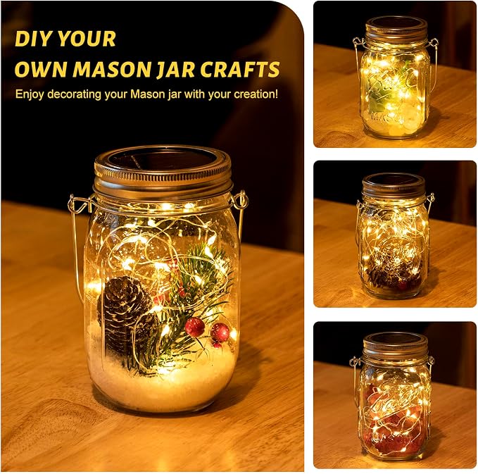 HXWEIYE 8 Pack Solar Mason Jar Lights Lanterns, Jars & Hangers Included，30LED - Image 5
