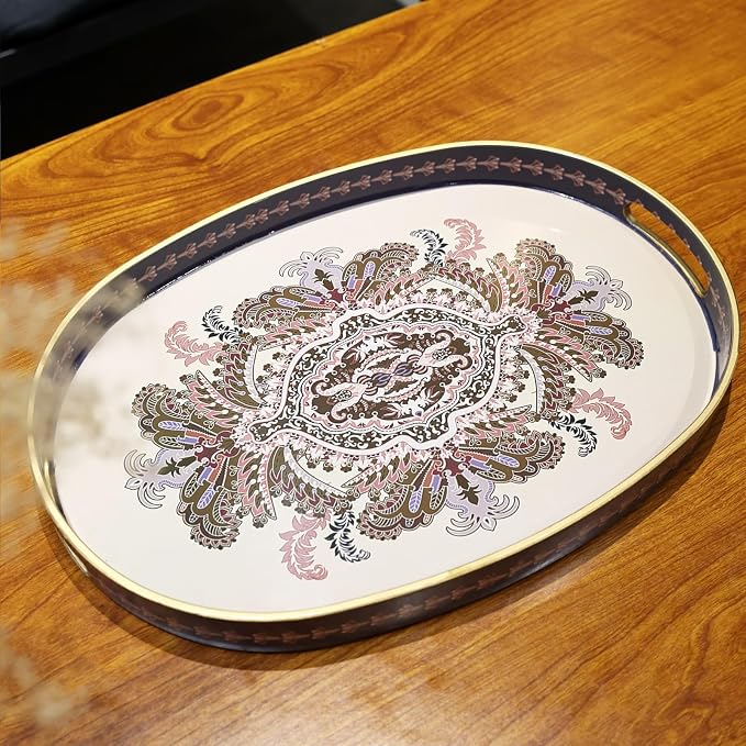 Oval Plastic Serving Tray with Handles, Elegant Decorative Tray - Image 5