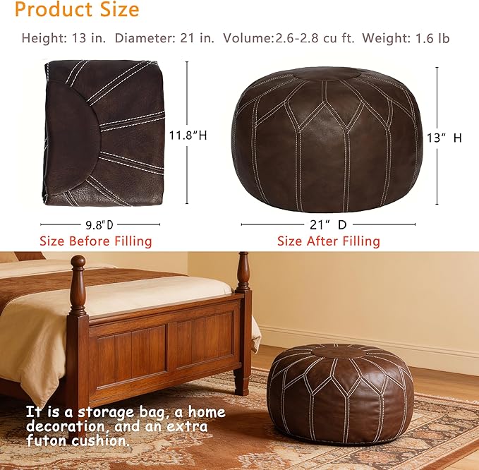 Thgonwid Unstuffed Moroccan Faux Leather Pouf Ottoman - Image 2