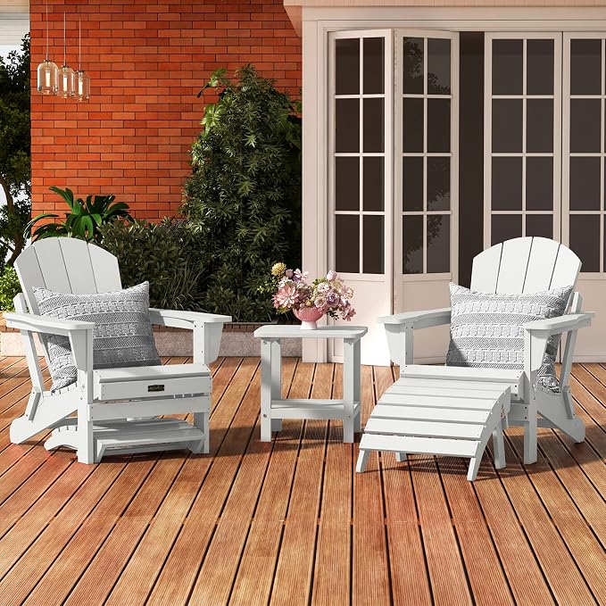 SERWALL Folding Adirondack Ottoman Set of 2, No-Assembly Outdoor Footstool - Image 6