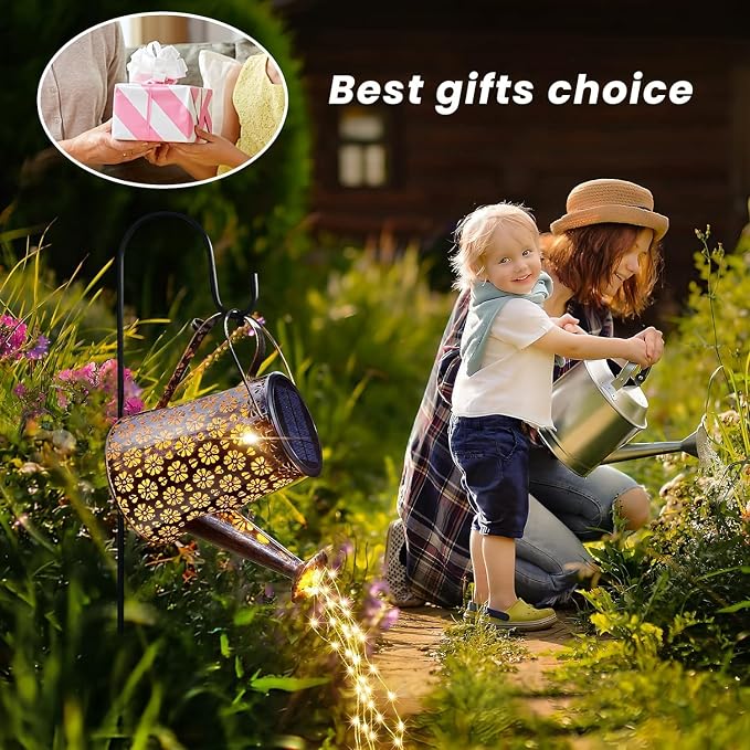 2 Pack Solar Watering Can with Lights, Solar Outdoor Garden Decor Waterproof - Image 6