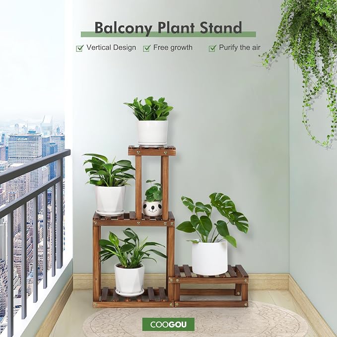 Wood Plant Stand Indoor Outdoor 4 Tiers Plant Rack Corner Planter Shelf Flower - Image 5