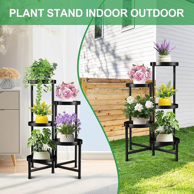 Plant Stand Indoor Outdoor 5 Tier Black Metal Plant Holder 31 in Tall 9 in Wide - Image 6