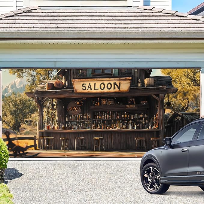 ANNA QUEEN Saloon Garage Door Banner 6x13FT, Western Bar Garage Door Cover - Image 2