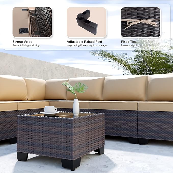 Kullavik 9 Pieces Outdoor Patio Furniture Set, Outdoor Sectional Rattan Sofa - Image 4