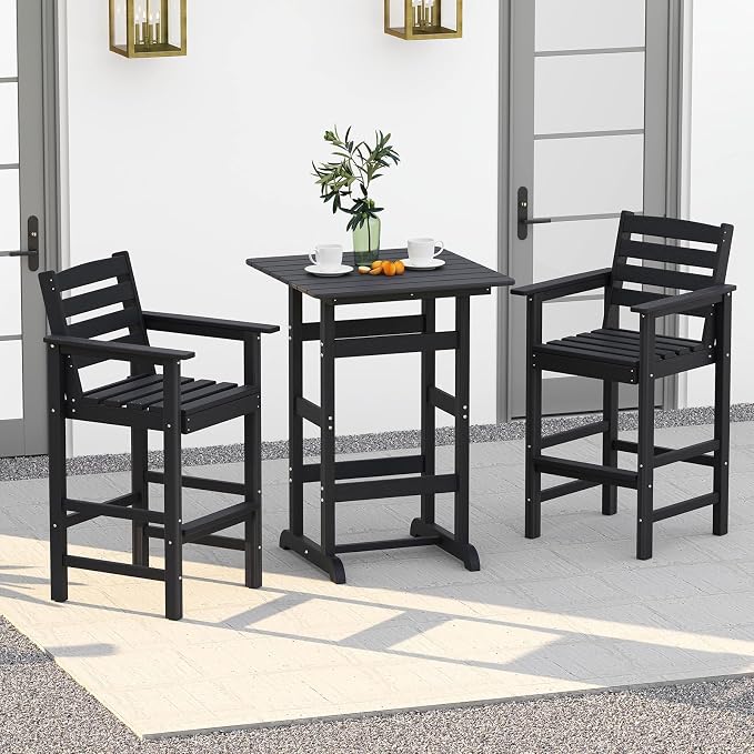 Tangkula 3-Piece Patio HDPE Bar Set, 2 Bar Height Adirondack Armchairs w/Square - Image 2