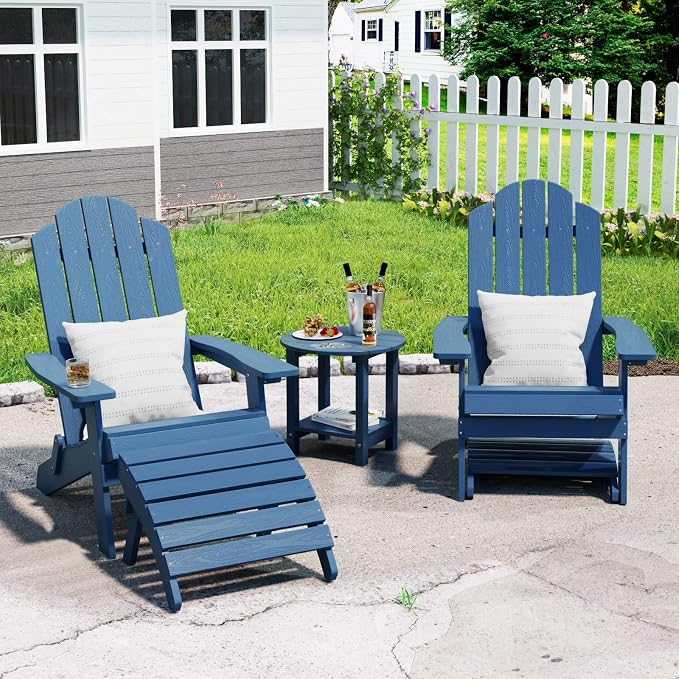 MXIMU Folding Adirondack Ottoman Set of 4: HIPS Plastic Outdoor Footrest Easy - Image 2