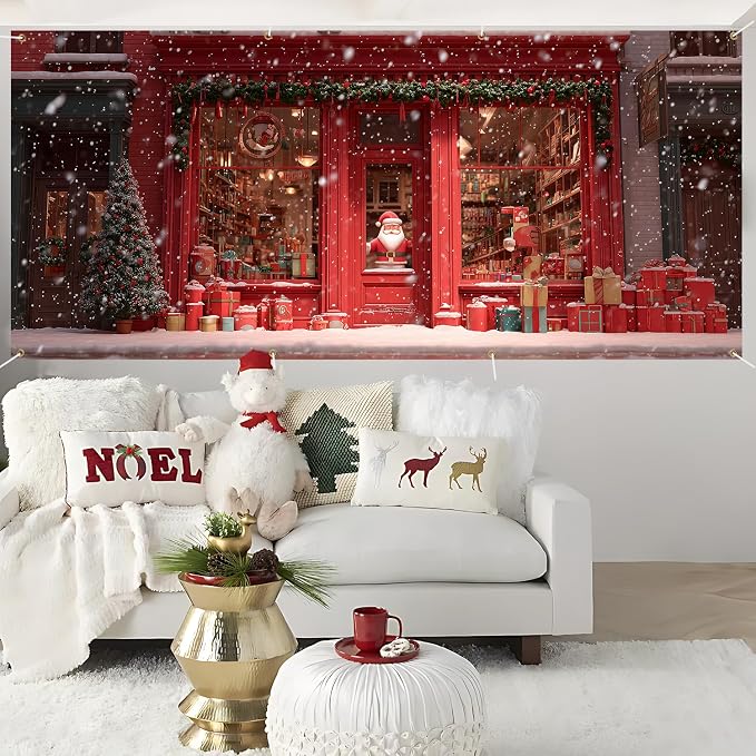 ANNA QUEEN Christmas Garage Door Banner 6×13 FT, Santa’s Red Gift Shop Window - Image 6