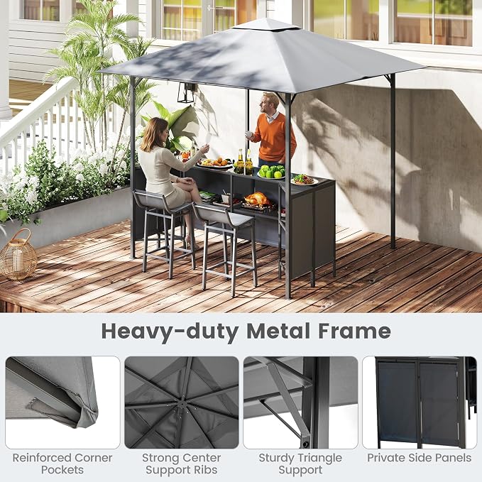Tangkula 3 Piece Patio Bar Set, 8x8 FT Double-Tier Grill Gazebo - Image 7