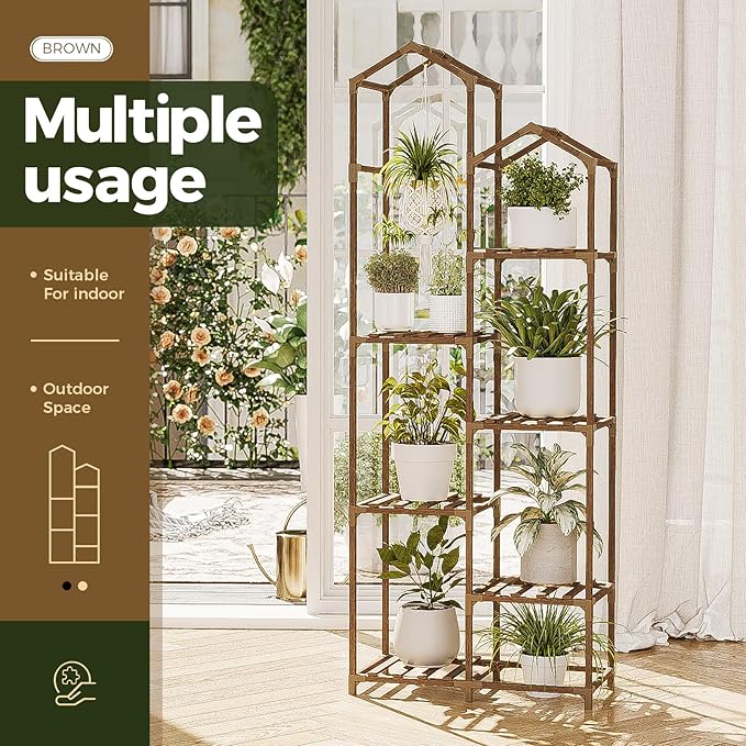 Bamworld Tall Plant Stand Indoor Outdoor Corner Plant Shelf Hanging Plant - Image 7