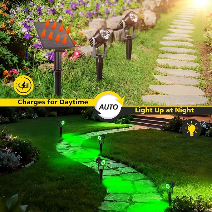 T-SUN Green Solar Spotlights, 2-in-1 Outdoor Waterproof Solar Landscape - Image 4