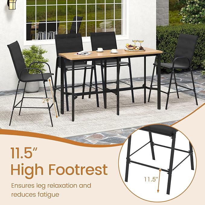 Tangkula Outdoor Bar Stools Set of 4, Enlarged Seat & Metal Frame, Tall Patio - Image 8