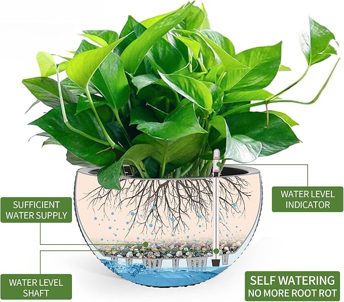 Dexceder 13.5 Inch Large Self Watering Hanging Planters Indoor Outdoor - Image 2