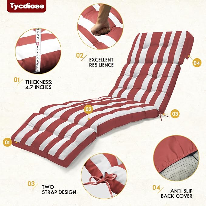 Chaise Lounge Cushions Outdoor Set of 2, 74.4 x 22 x 4.7 Inch Thickened Lounge - Image 5
