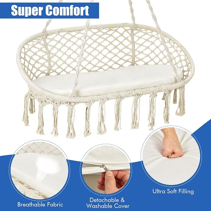 Giantex Hammock Chair 2 Seat, Macrame Hanging Chair - Image 5