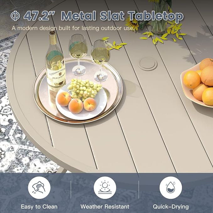 VICLLAX 7 Pieces Patio Outdoor Dining Set, 47.2" Round Metal Table - Image 7