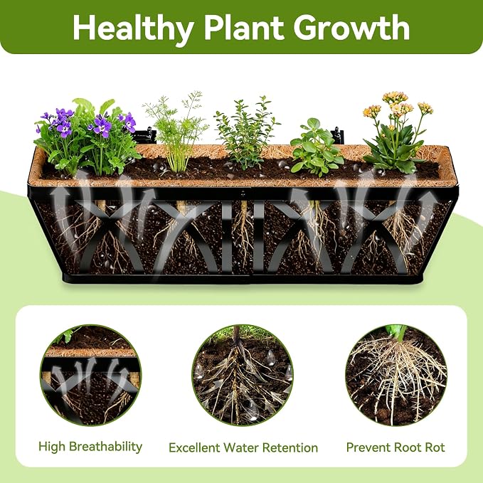 Halatool 2 Pack Heavy-Duty Metal Deck Railing Planter Box, 24 Inch - Image 4