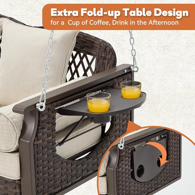 3 Seat Porch Swing, Wicker Patio Swing - Image 5