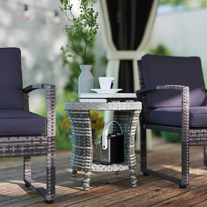 Outsunny 18" Outdoor Wicker Coffee Table, 2-Tier Patio Side Table - Image 2