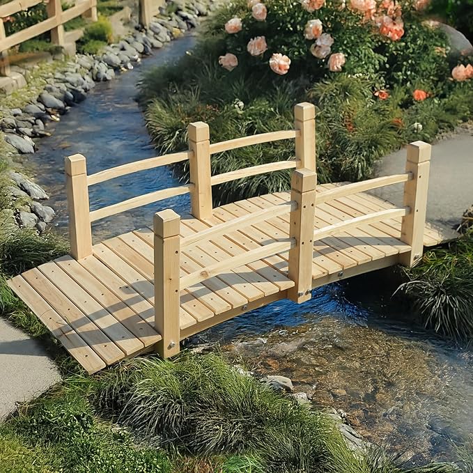 Wood Garden Bridge Classic Wooden Arch Stained Finish Footbridge by EPICOZY