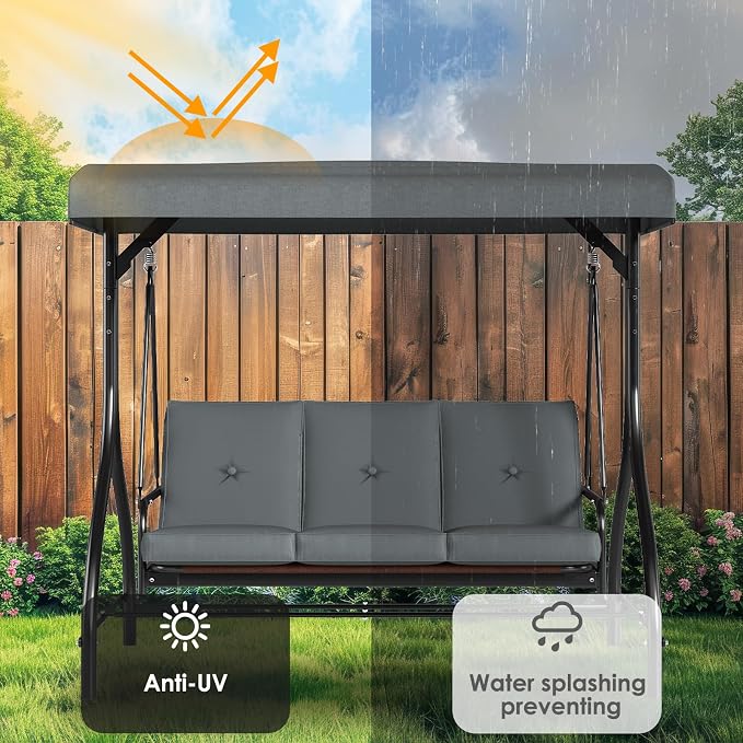 TLSUNNY 3-Seat Outdoor Patio Porch Swing - Image 6