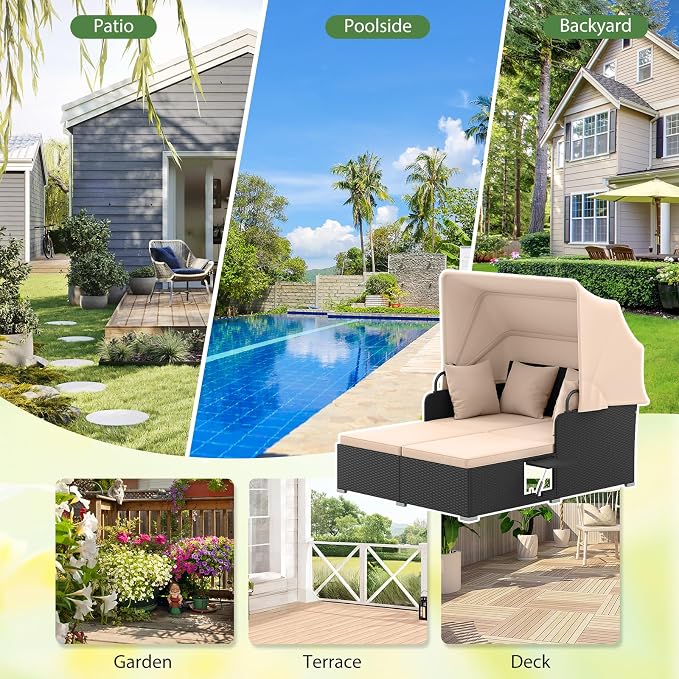 ORALNER Outdoor Daybed, 2-Person Wicker Patio Sofa - Image 8