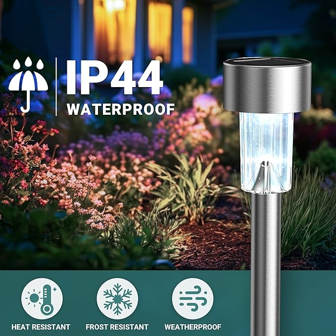 GIGALUMI Solar Lights Outdoor Waterproof, 12 Pack, Stainless Steel LED Solar - Image 4