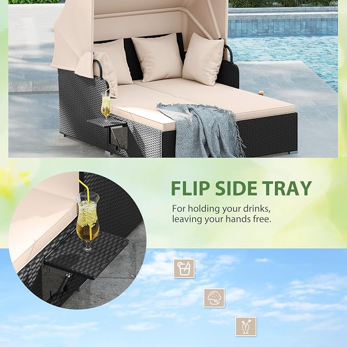 ORALNER Outdoor Daybed, 2-Person Wicker Patio Sofa - Image 7