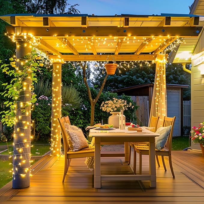 JMEXSUSS 200 LED String Lights Indoor Outdoor Clear Wire, Connectable Warm - Image 5