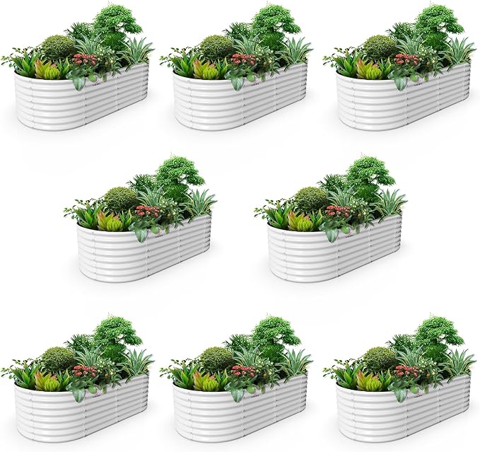 A ANLEOLIFE 8-Set 8X4X2 ft Galvanized Raised Garden Bed Kit, Oval Metal Deep by AAnleolife