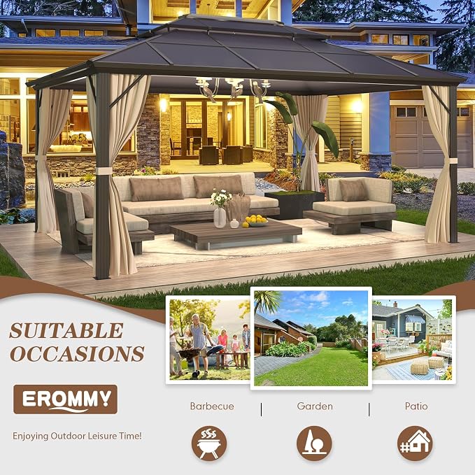 EROMMY 12'x16' Gazebo Polycarbonate Double Roof Pavilion Gazebo Outdoor - Image 7